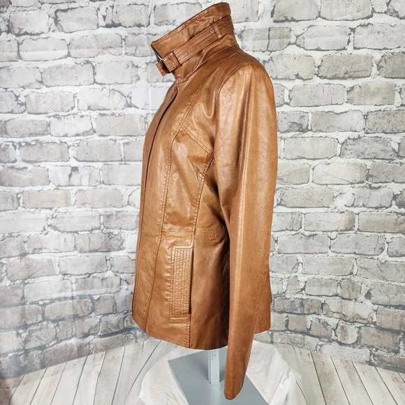 Marc New York Andrew Marc Leather Jacket Zip Front Caramel Size Large - Picture 10 of 16